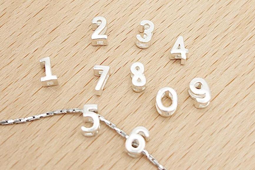 Number Charms, Tiny 925 Silvers Number Slide Beads for Jewelry Making, Small Number Pendants, Number Beads for Bracelets (P008-S) - UniqueBeadsNY