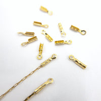 Crimp End Caps in Gold, Crimp Ends for 0.8mm Fine Chain, Cord End Caps, Fold Over End Caps in 22K Gold Plating and Stainless Steel (F001)