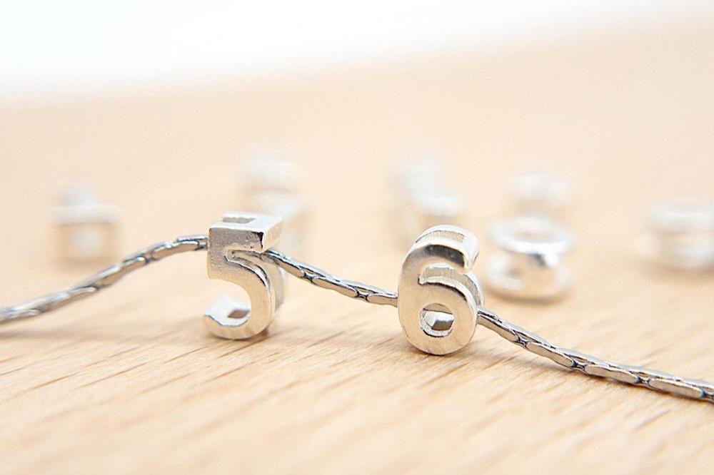 Number Charms, Tiny 925 Silvers Number Slide Beads for Jewelry Making, Small Number Pendants, Number Beads for Bracelets (P008-S) - UniqueBeadsNY