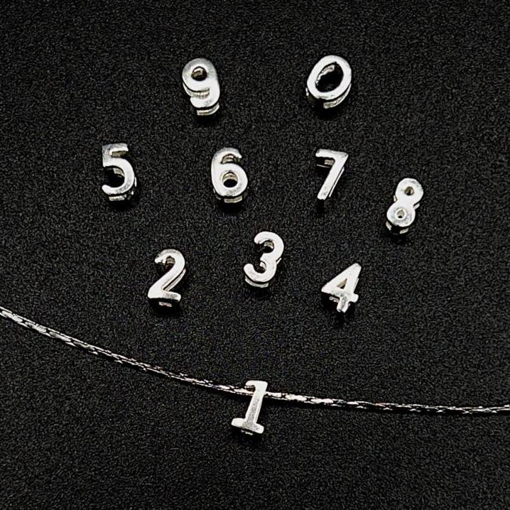 Number Charms, Tiny 925 Silvers Number Slide Beads for Jewelry Making, Small Number Pendants, Number Beads for Bracelets (P008-S) - UniqueBeadsNY