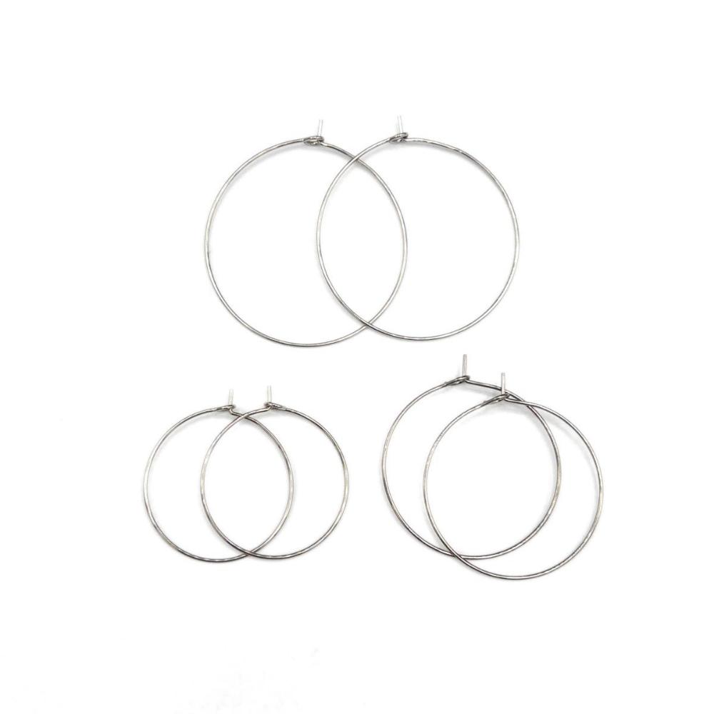 Wire Hoop 316 Surgical Stainless Steel Earring Wire Finding in Dark Silver Color, Wine Glass Rings Markers, Retail & Wholesale (STER-0020S) - UniqueBeadsNY