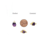 Raw AMETHYST Gemstone, Dainty FEBRUARY Birthstone Pendant / Connector, Rough Cut Birthstone Charm 24K Gold Plated, 2 PCs (G02)