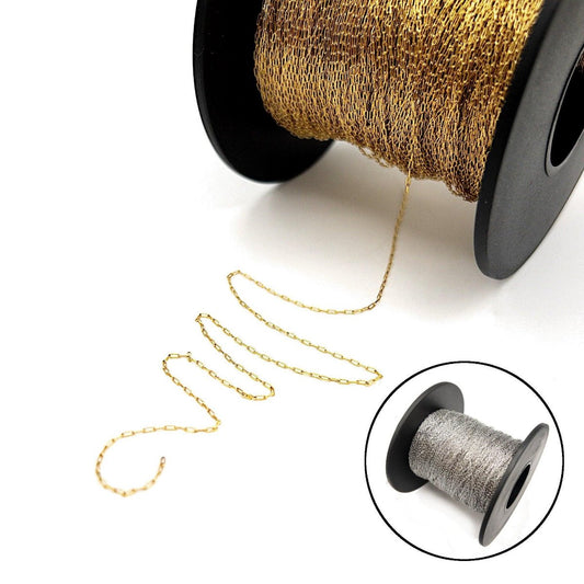 Dainty Paperclip link Chain for Jewelry Making, 0.8mm Fine Necklace Chain, Minimalist Jewelry Chain, Sold by Yard and Wholesale. (C002) - UniqueBeadsNY