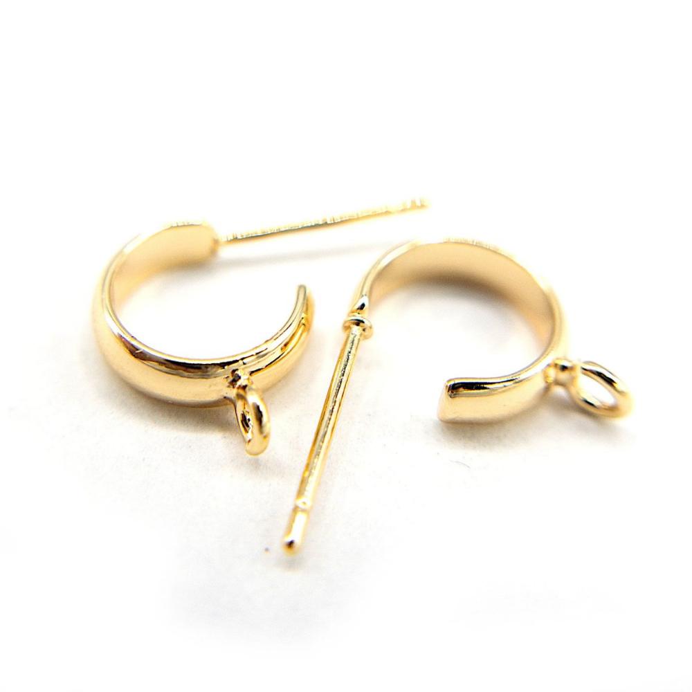 Small Half-Hoop Earring Findings in 18K Gold Plating with Attachment Ring, Nickel Lead Free & Hypoallergenic Earring Component (BRER0024) - UniqueBeadsNY