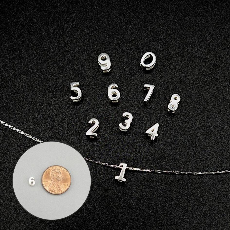 Number Charms, Tiny 925 Silvers Number Slide Beads for Jewelry Making, Small Number Pendants, Number Beads for Bracelets (P008-S) - UniqueBeadsNY