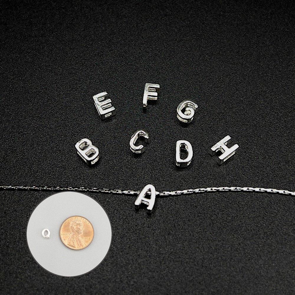 Alphabet Charms, 925 Sterling Silver Alphabet Beads, Initial letter Beads for Jewelry Making, Small Letter Pendants for bracelet (P007-S) - UniqueBeadsNY