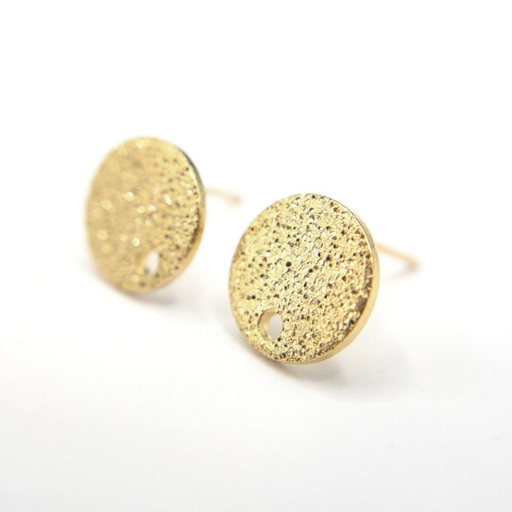 Round Earring Posts in Stardust Textured finish, 18K Gold Plated, Lead & Nickel Free, Stud Earring Findings, Retail/ Wholesale (BRER0014) - UniqueBeadsNY