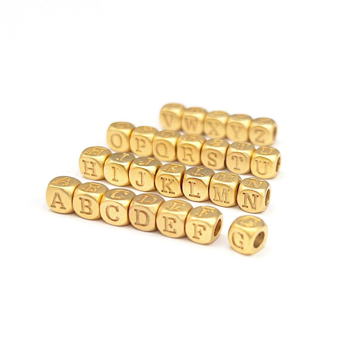 Alphabet Beads, 4.5mm Gold Letter Cube Beads, Tiny Initial Beads