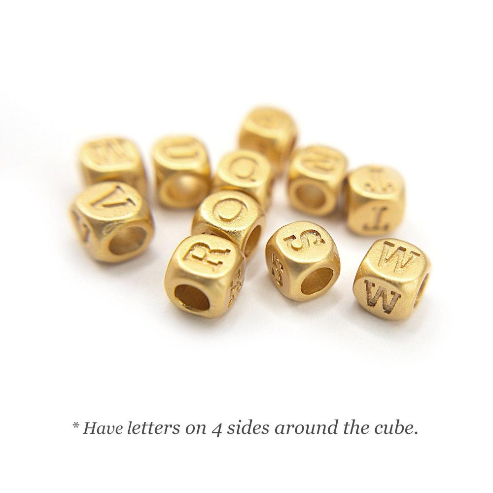 Alphabet Beads, 4.5mm Gold Letter Cube Beads, Tiny Initial Beads for Jewelry Making, Small Letter Charms, Matte Gold Plated (P010-G) - UniqueBeadsNY