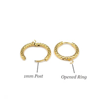 Huggie Hoops Surgical Stainless Steel Earring Finding in Gold PVD Plating, One-Touch Earring Hoop with Ring, Hammered Finish (STER-0025G)