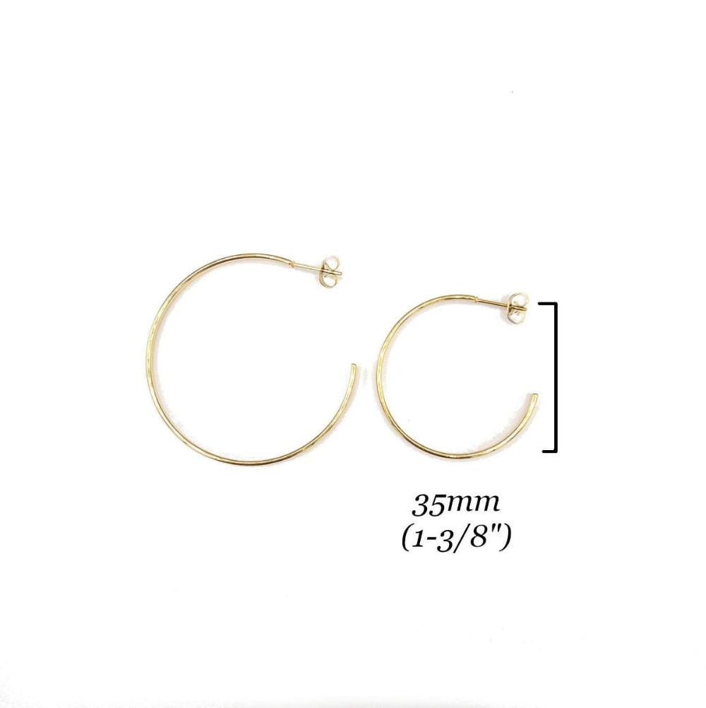 Gold Hoop Earrings in 18K Gold PVD Plating, Flat Hoop Earrings, Hand Polished Surgical Stainless Steel in Shiny Gold Finish (STER-0026G) - UniqueBeadsNY