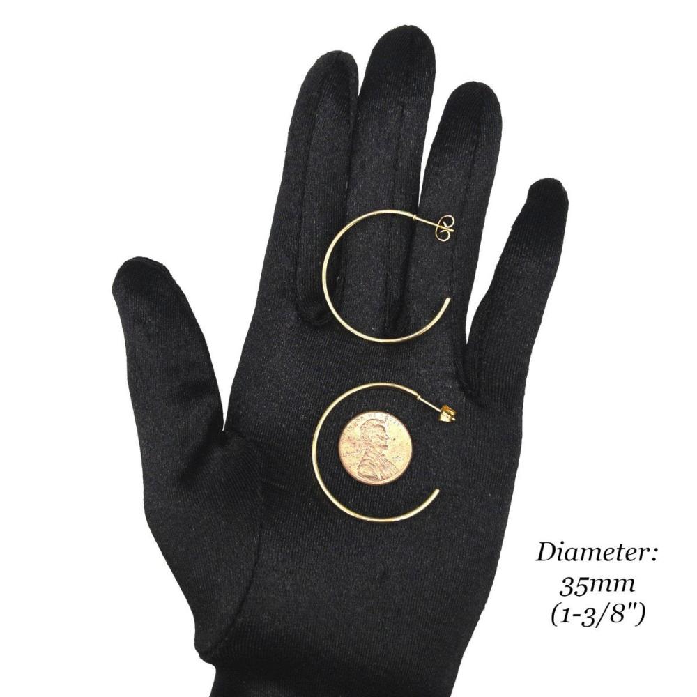 Gold Hoop Earrings in 18K Gold PVD Plating, Flat Hoop Earrings, Hand Polished Surgical Stainless Steel in Shiny Gold Finish (STER-0026G) - UniqueBeadsNY