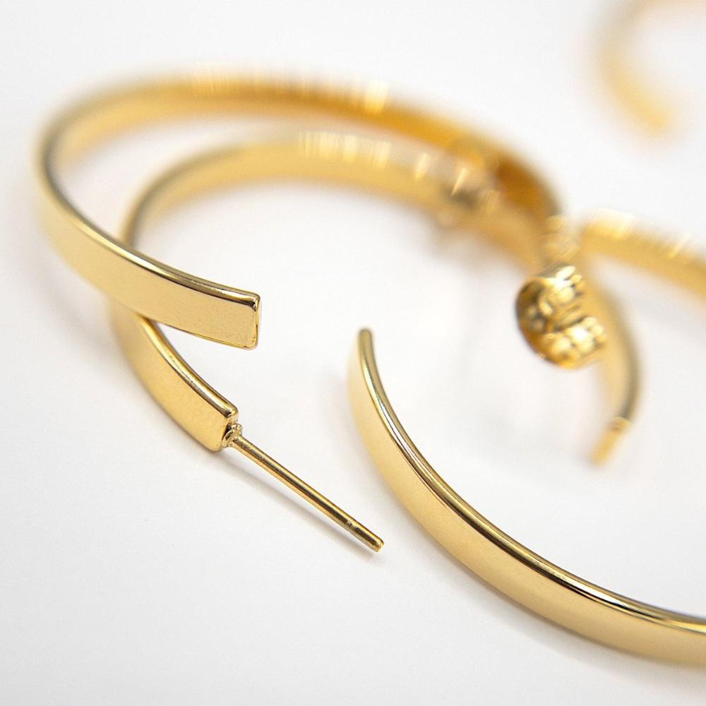 Gold Hoop Earrings in 18K Gold PVD Plating, Flat Hoop Earrings, Hand Polished Surgical Stainless Steel in Shiny Gold Finish (STER-0026G) - UniqueBeadsNY
