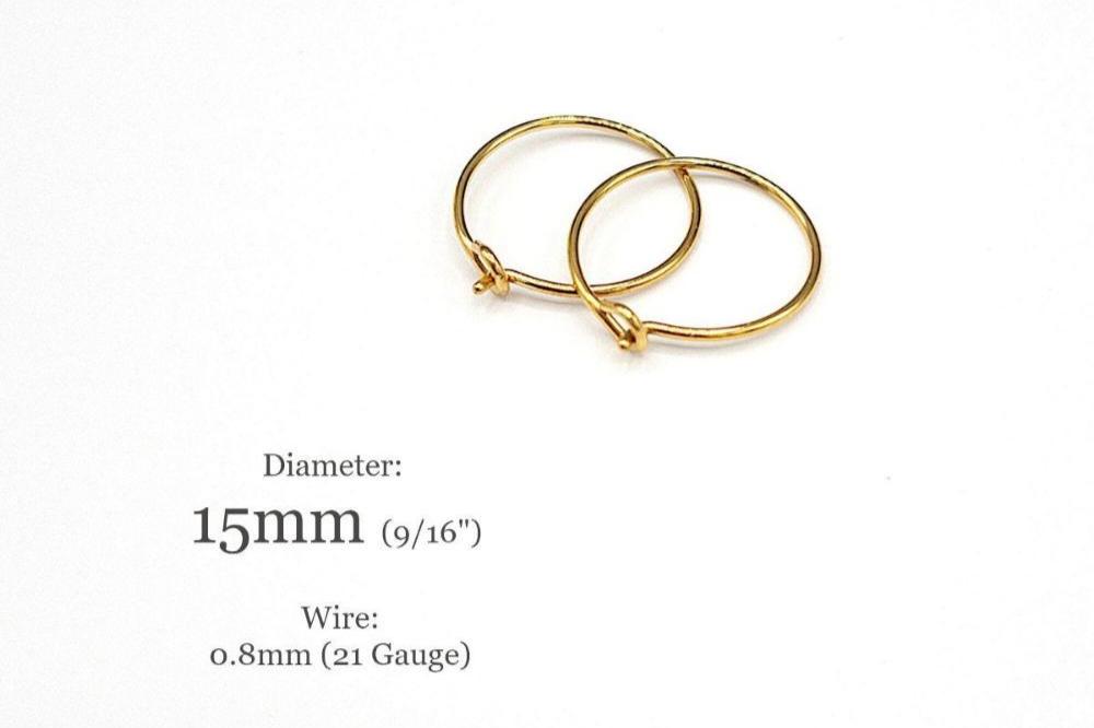 Wire Hoop 316L Surgical Stainless Steel Hoop Earrings in 18K Gold PVD Plating, Polished Tip, 0.8mm Wire Earring Findings (STER-0027G) - UniqueBeadsNY
