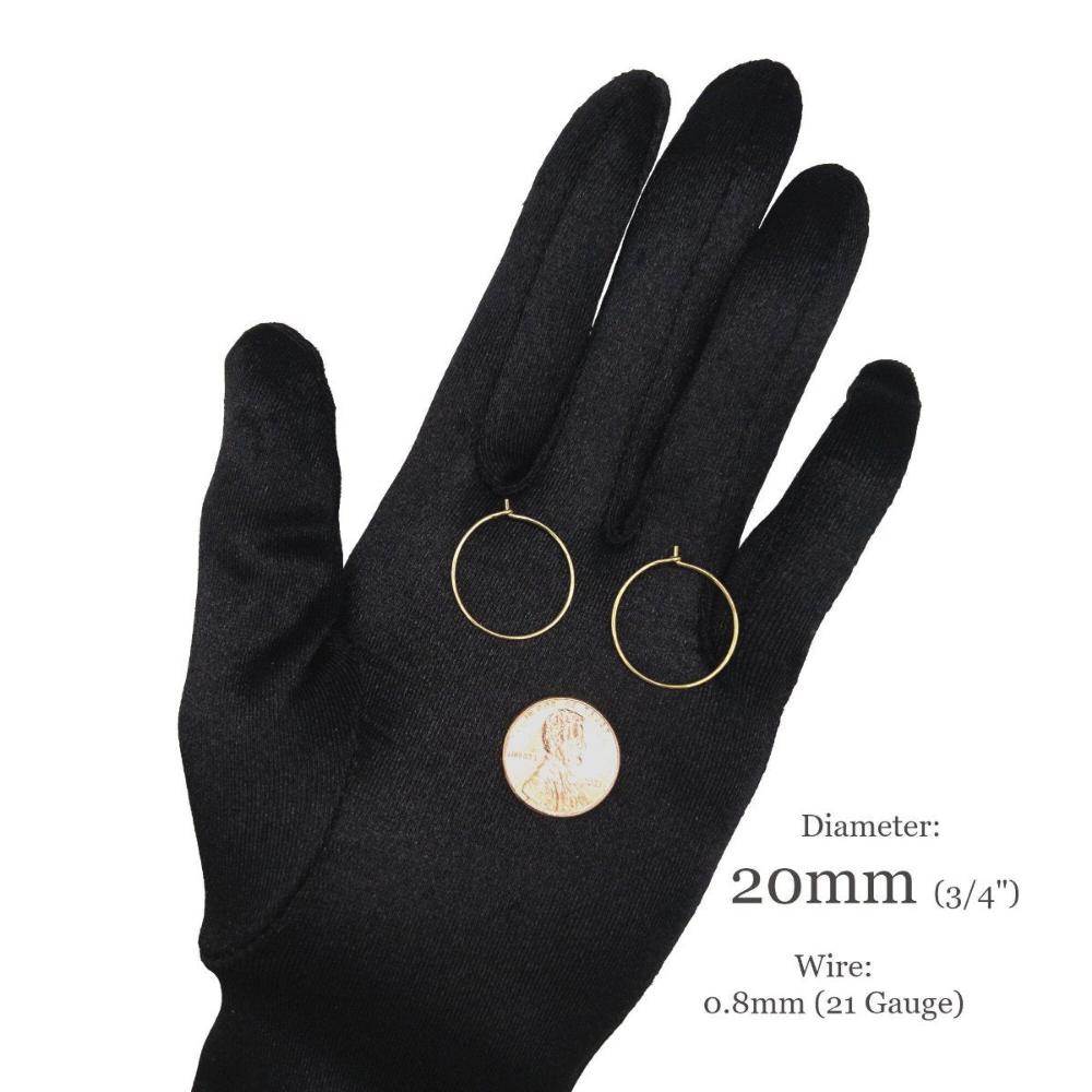 Wire Hoop 316L Surgical Stainless Steel Hoop Earrings in 18K Gold PVD Plating, Polished Tip, 0.8mm Wire Earring Findings (STER-0027G) - UniqueBeadsNY