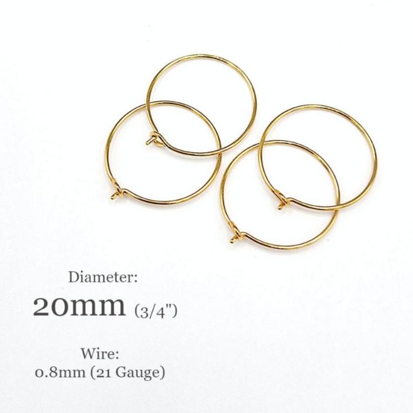 Wire Hoop 316L Surgical Stainless Steel Hoop Earrings in 18K Gold PVD Plating, Polished Tip, 0.8mm Wire Earring Findings (STER-0027G) - UniqueBeadsNY