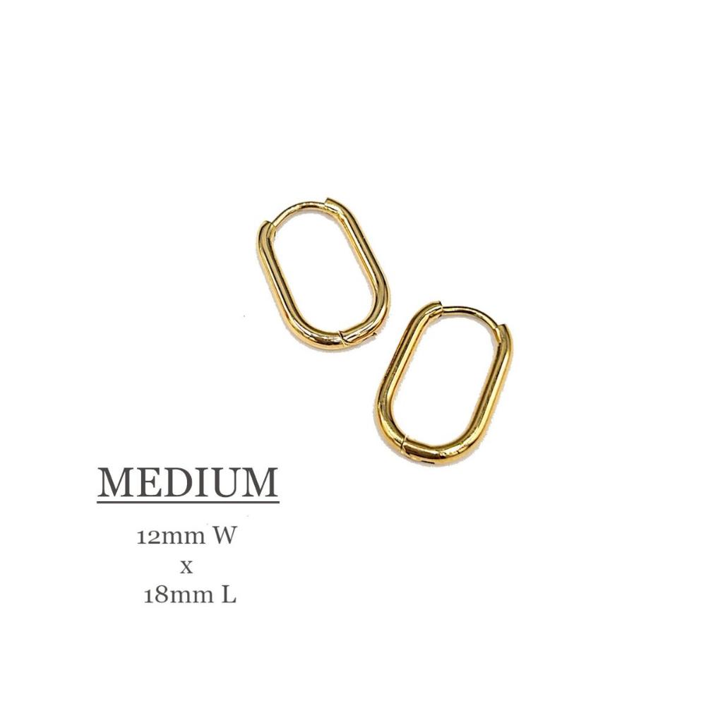 Huggie Hoop One-Touch Surgical Stainless Steel Earrings, PVD Plating Gold Hoop Earrings, Rectangle/ Oval Shape Hoop Earrings (STER-0023G) - UniqueBeadsNY
