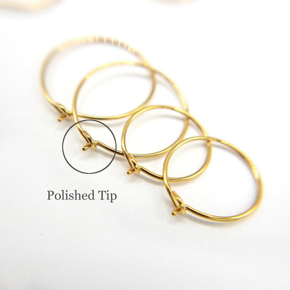 Wire Hoop 316L Surgical Stainless Steel Hoop Earrings in 18K Gold PVD Plating, Polished Tip, 0.8mm Wire Earring Findings (STER-0027G) - UniqueBeadsNY