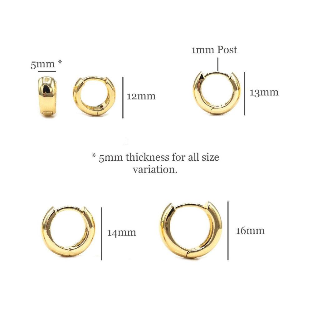 Chunky Huggie Hoop Earrings in 18K Gold Plating, Comfortable Sleep-in Earring, Clicker Hoops Nickle Lead Free & Hypoallergenic (BRER0031) - UniqueBeadsNY