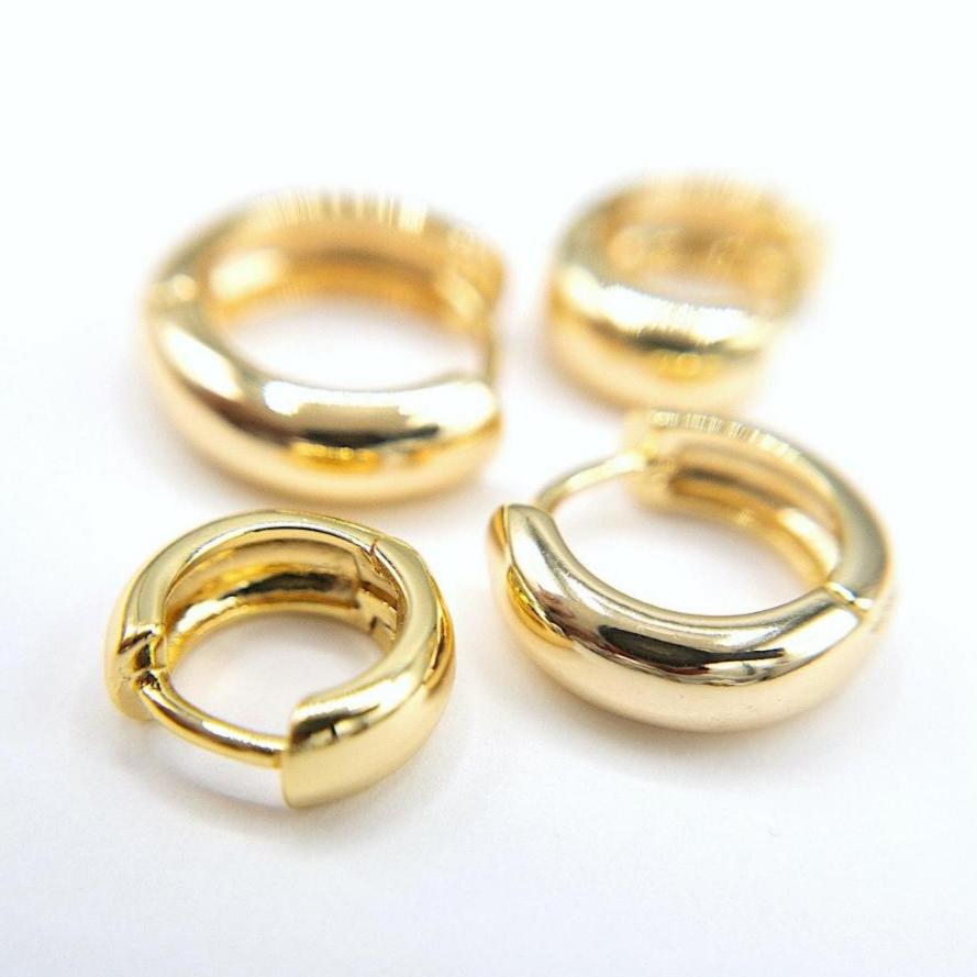 Chunky Huggie Hoop Earrings in 18K Gold Plating, Comfortable Sleep-in Earring, Clicker Hoops Nickle Lead Free & Hypoallergenic (BRER0031) - UniqueBeadsNY