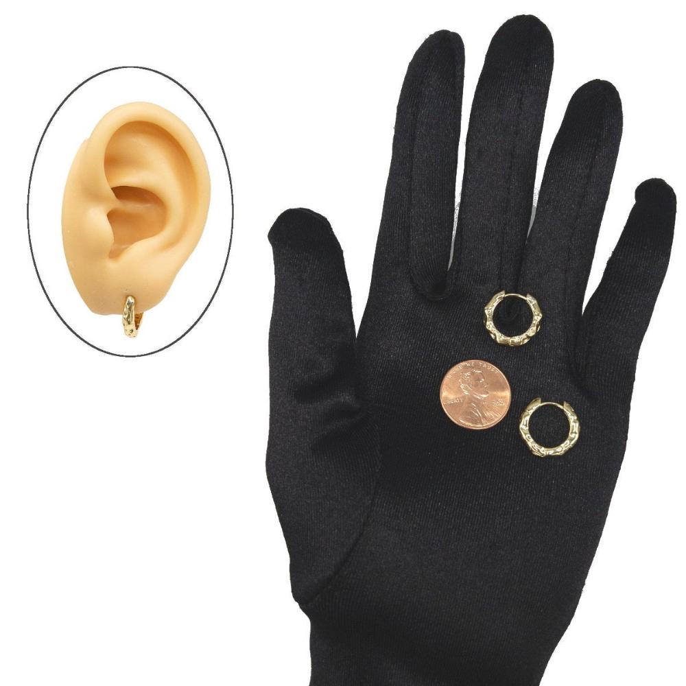 Rough Textured Huggie Hoop Earrings in 18K Gold Plating, Comfortable Earring, Clicker Hoops Nickle Lead Free & Hypoallergenic (BRER0030) - UniqueBeadsNY