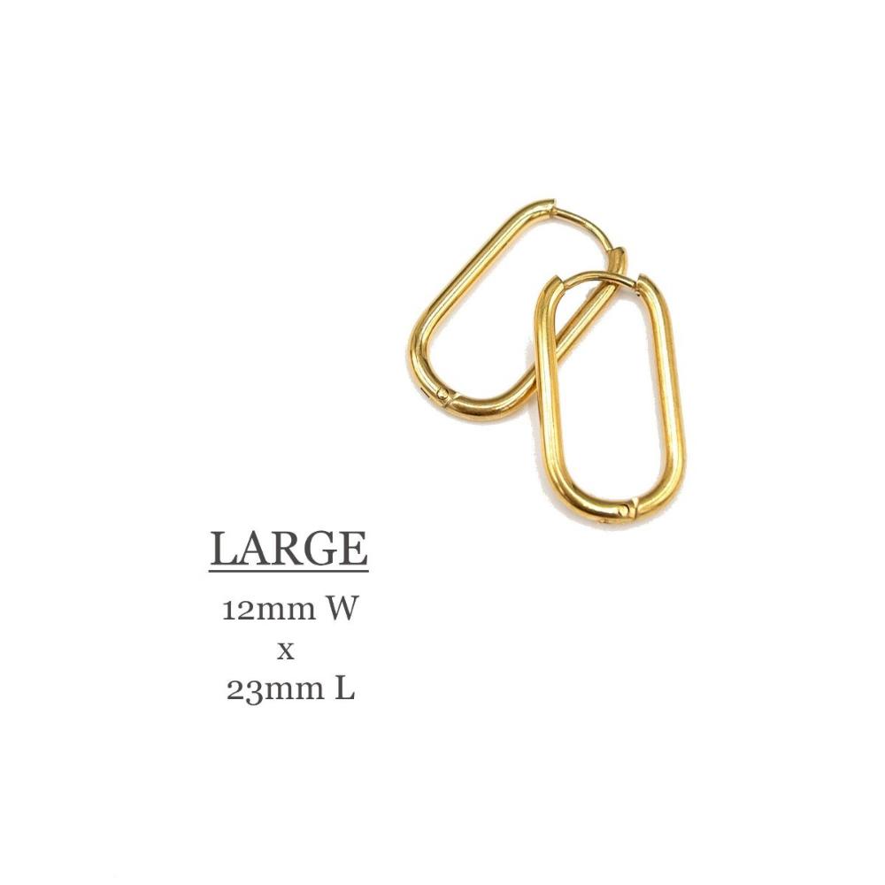Huggie Hoop One-Touch Surgical Stainless Steel Earrings, PVD Plating Gold Hoop Earrings, Rectangle/ Oval Shape Hoop Earrings (STER-0023G) - UniqueBeadsNY