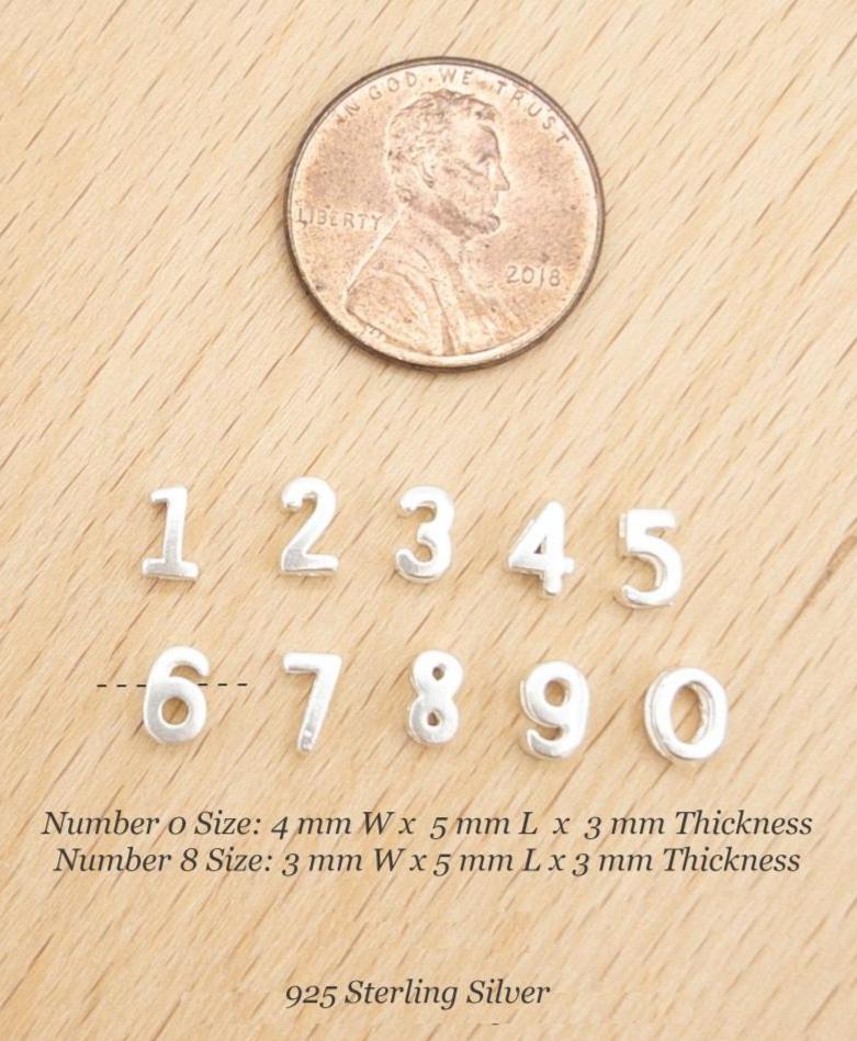 Number Charms, Tiny 925 Silvers Number Slide Beads for Jewelry Making, Small Number Pendants, Number Beads for Bracelets (P008-S) - UniqueBeadsNY