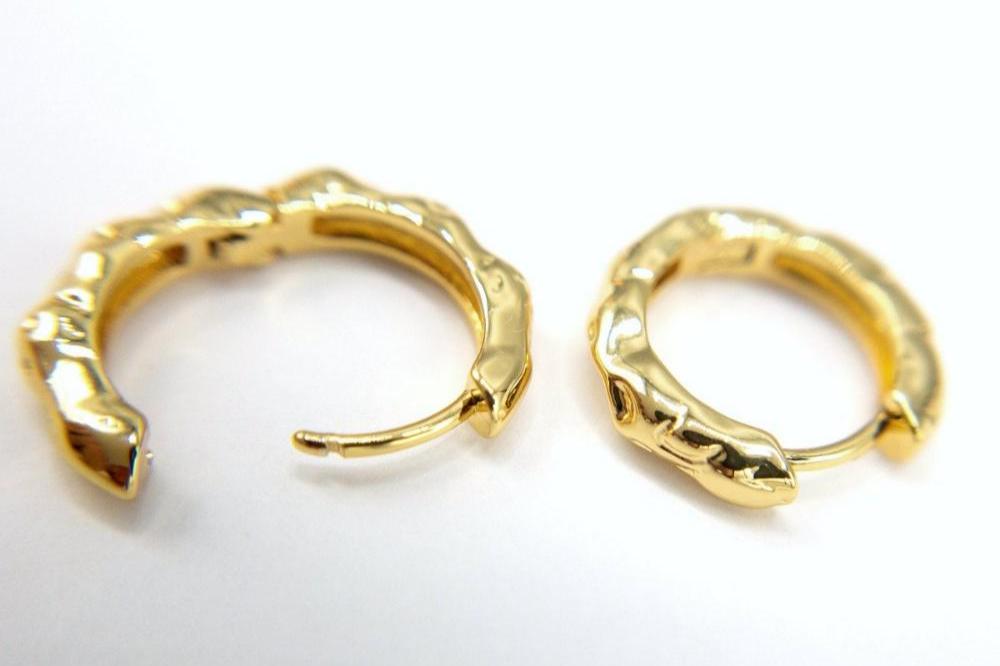 Rough Textured Huggie Hoop Earrings in 18K Gold Plating, Comfortable Earring, Clicker Hoops Nickle Lead Free & Hypoallergenic (BRER0030) - UniqueBeadsNY