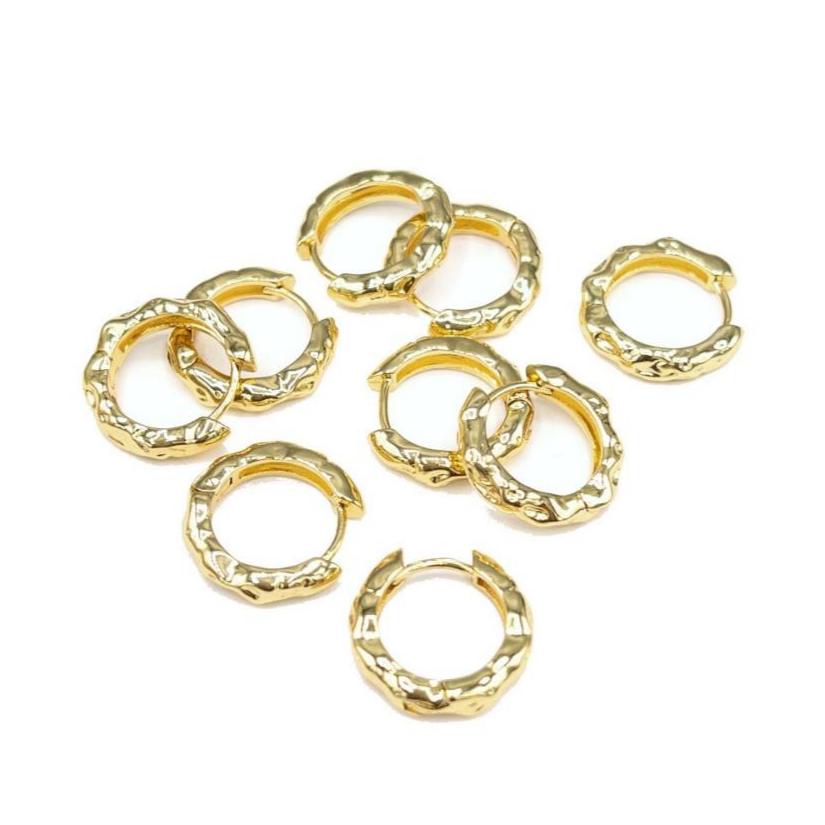 Rough Textured Huggie Hoop Earrings in 18K Gold Plating, Comfortable Earring, Clicker Hoops Nickle Lead Free & Hypoallergenic (BRER0030) - UniqueBeadsNY
