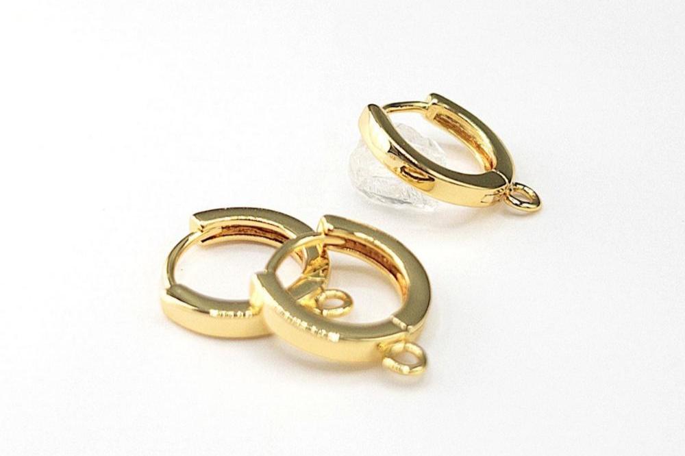 Small Huggie Hoop One-Touch Hoop Earring Findings in 18K Gold Plating, Earring Hoop with Ring, Nickle Lead Free & Hypoallergenic (BRER0033G) - UniqueBeadsNY