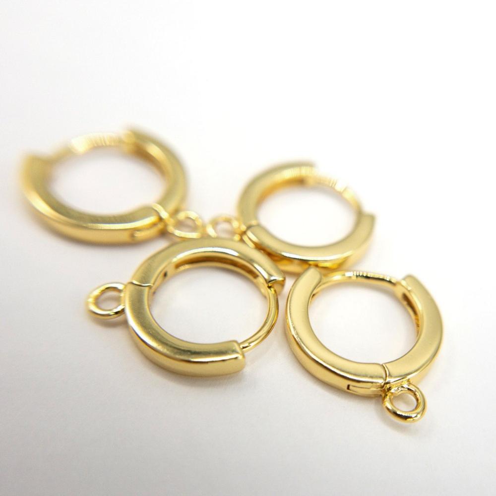 Small Huggie Hoop One-Touch Hoop Earring Findings in 18K Gold Plating, Earring Hoop with Ring, Nickle Lead Free & Hypoallergenic (BRER0033G) - UniqueBeadsNY