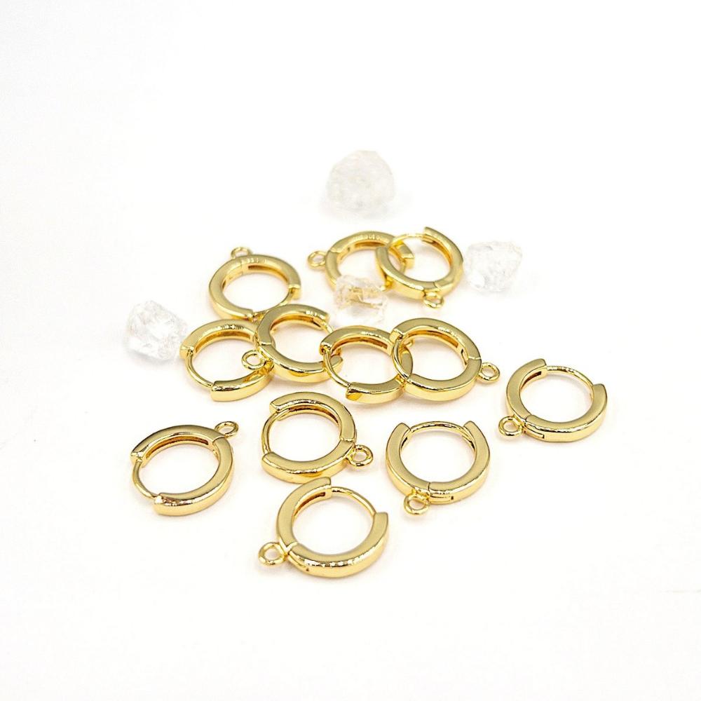 Small Huggie Hoop One-Touch Hoop Earring Findings in 18K Gold Plating, Earring Hoop with Ring, Nickle Lead Free & Hypoallergenic (BRER0033G) - UniqueBeadsNY