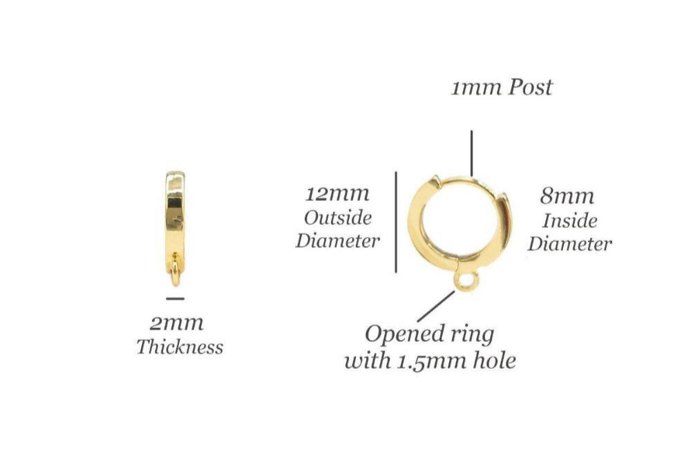 Small Huggie Hoop One-Touch Hoop Earring Findings in 18K Gold Plating, Earring Hoop with Ring, Nickle Lead Free & Hypoallergenic (BRER0033G) - UniqueBeadsNY