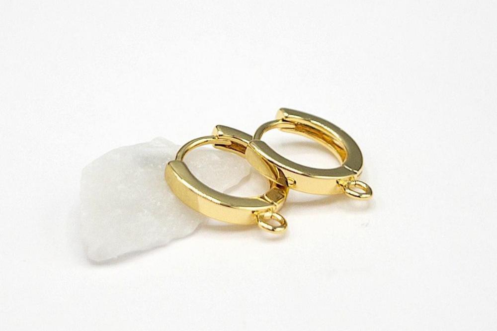 Small Huggie Hoop One-Touch Hoop Earring Findings in 18K Gold Plating, Earring Hoop with Ring, Nickle Lead Free & Hypoallergenic (BRER0033G) - UniqueBeadsNY