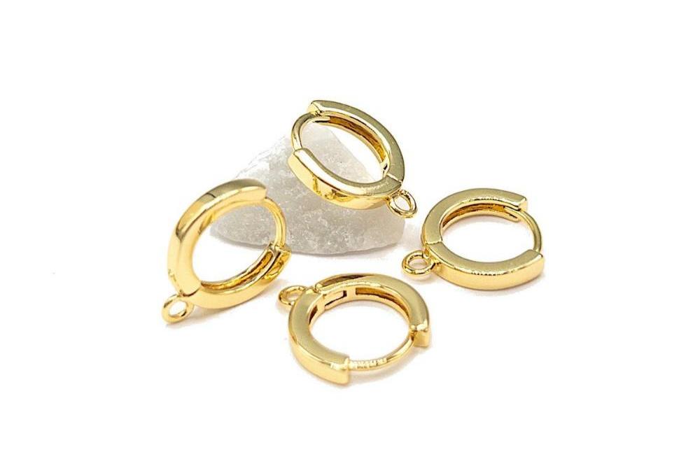 Small Huggie Hoop One-Touch Hoop Earring Findings in 18K Gold Plating, Earring Hoop with Ring, Nickle Lead Free & Hypoallergenic (BRER0033G) - UniqueBeadsNY