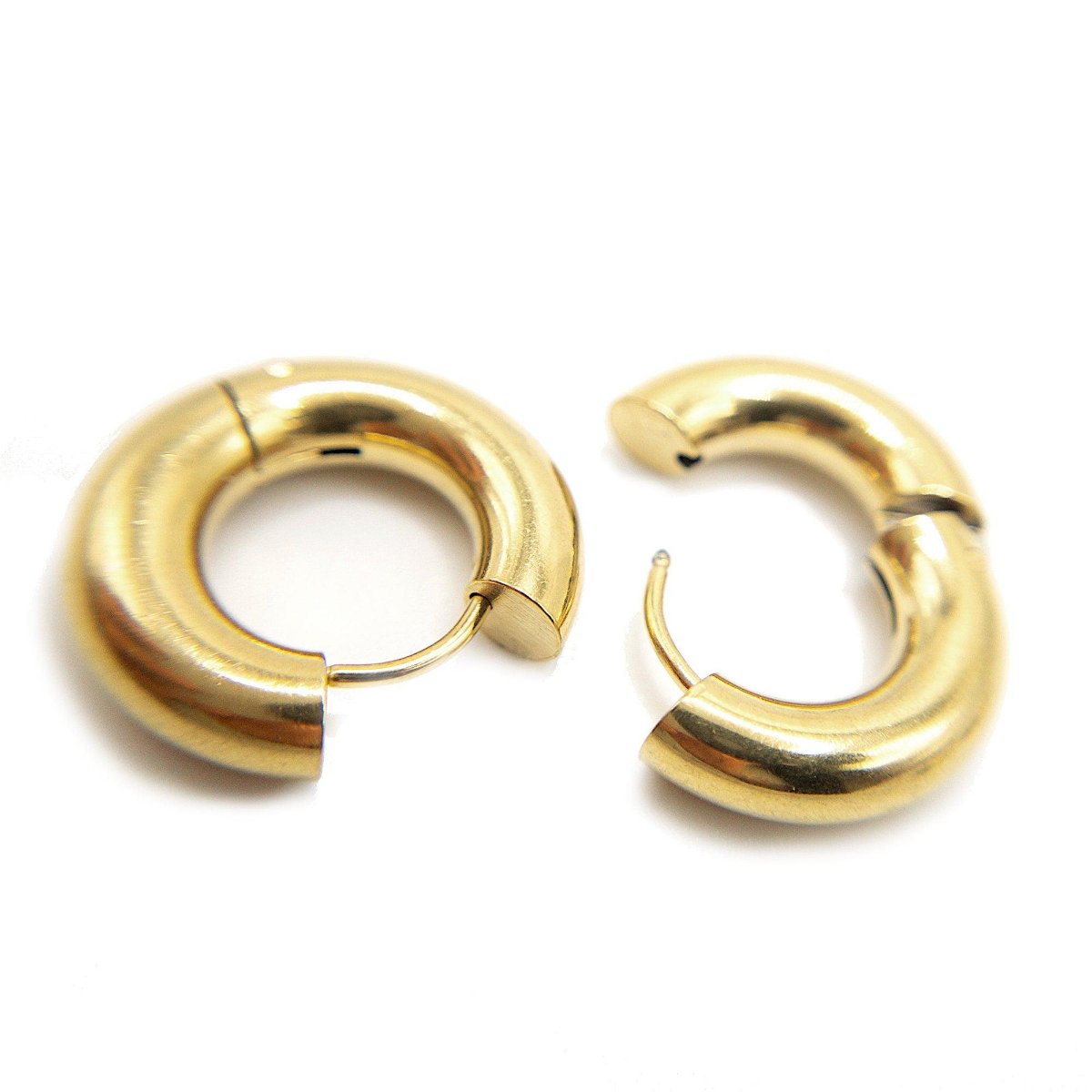 Chunky Huggie Hoop One-Touch Surgical Stainless Steel Earrings, PVD Plating Gold Hoop Earrings, Sleeper Earrings, Hypoallergenic (STER0028G) - UniqueBeadsNY