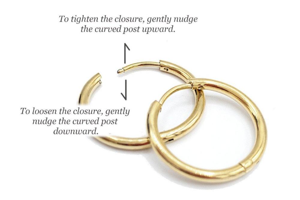 Huggie Hoop One-Touch Surgical Stainless Steel Earrings, PVD Plating Gold Hoop Earrings, Rectangle/ Oval Shape Hoop Earrings (STER-0023G) - UniqueBeadsNY