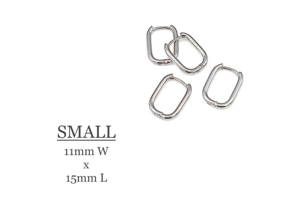 Huggie Hoop One-Touch Surgical Stainless Steel Earrings, 316L Silver Hoop Earrings, Rectangle/ Oval Shape Hoop Earrings (STER-0023S) - UniqueBeadsNY