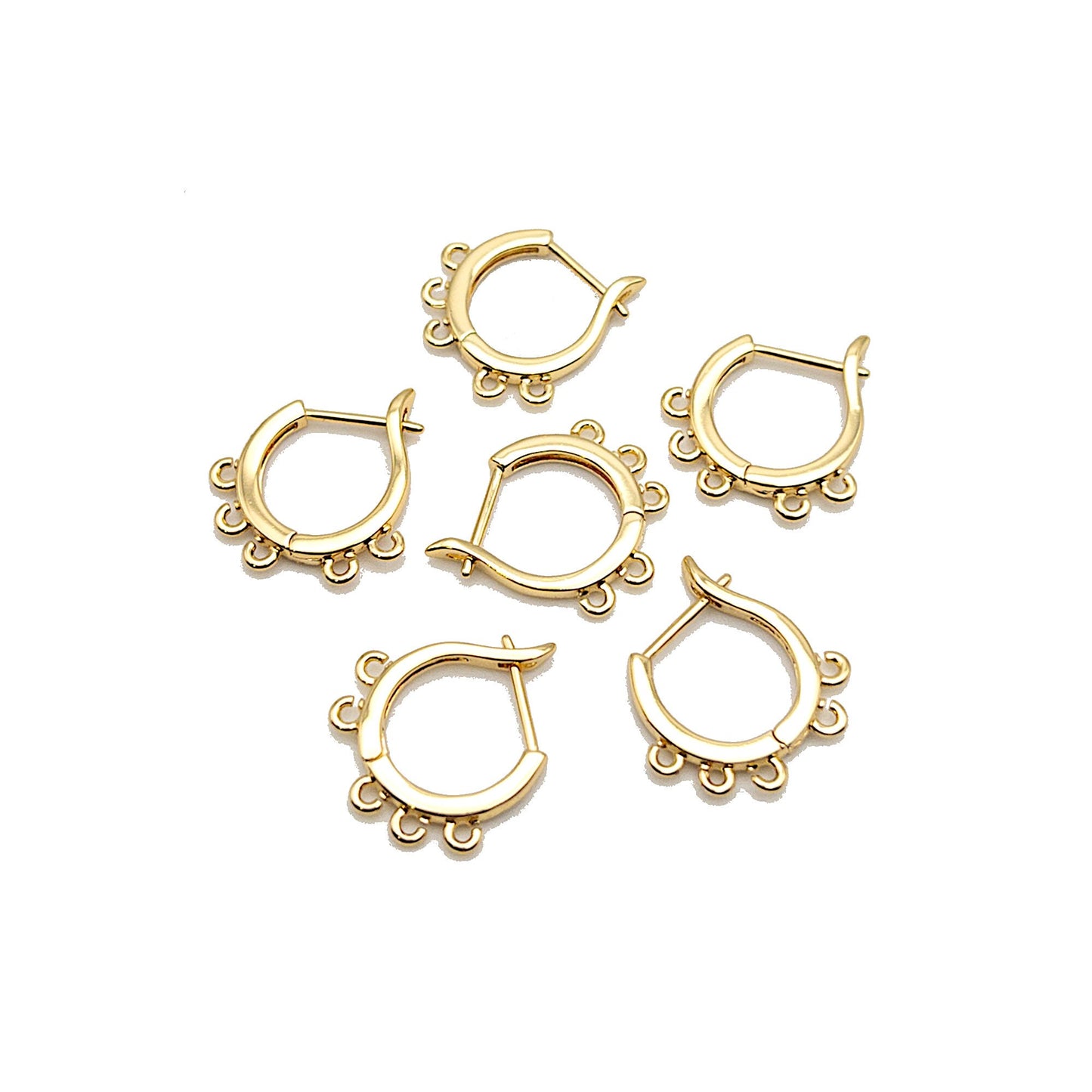 Round Latch-Back Earring Finding in 18K Gold Plating, One-Touch Hoop Earring with Multi-Loop, Nickel Free, Retail & Wholesale (BENFER008G) - UniqueBeadsNY