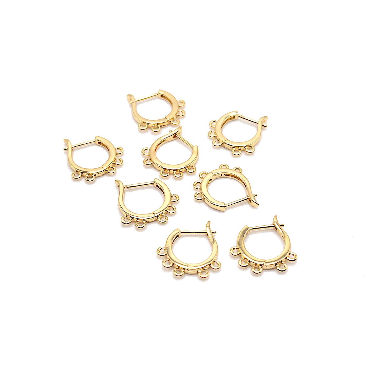 Round Latch-Back Earring Finding in 18K Gold Plating, One-Touch Hoop Earring with Multi-Loop, Nickel Free, Retail & Wholesale (BENFER008G) - UniqueBeadsNY