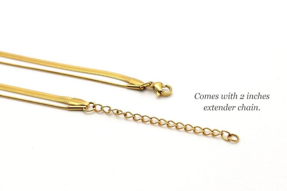 Double-Layered Chain Necklace, Multi Strand Necklace, Stainless Steel Herringbone Necklace in PVD 18K Gold Plating, Adjustable (CNST003) - UniqueBeadsNY