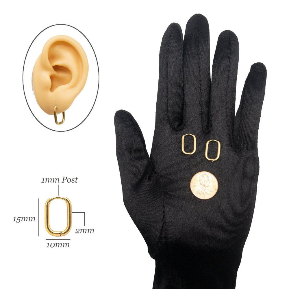 Huggie Hoop One-Touch Surgical Stainless Steel Earrings, PVD Plating Gold Hoop Earrings, Rectangle/ Oval Shape Hoop Earrings (STER-0023G) - UniqueBeadsNY