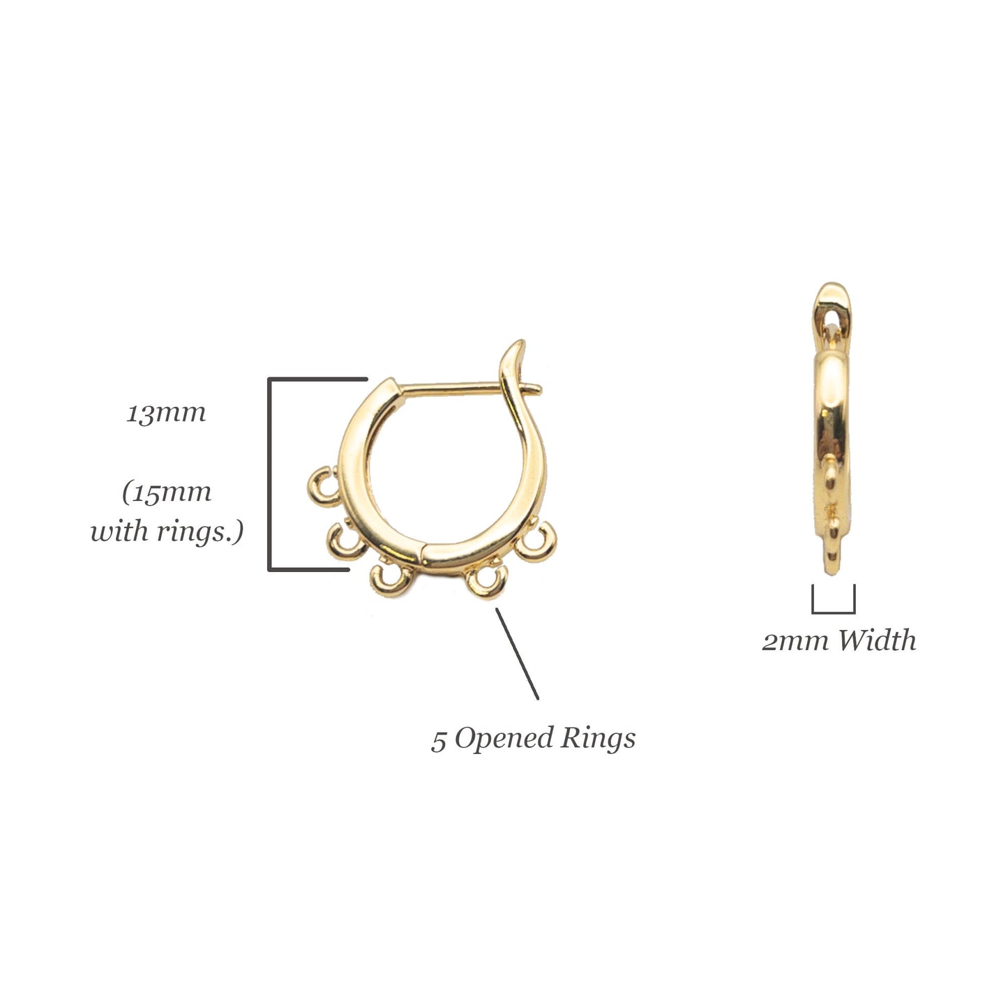 Round Latch-Back Earring Finding in 18K Gold Plating, One-Touch Hoop Earring with Multi-Loop, Nickel Free, Retail & Wholesale (BENFER008G) - UniqueBeadsNY