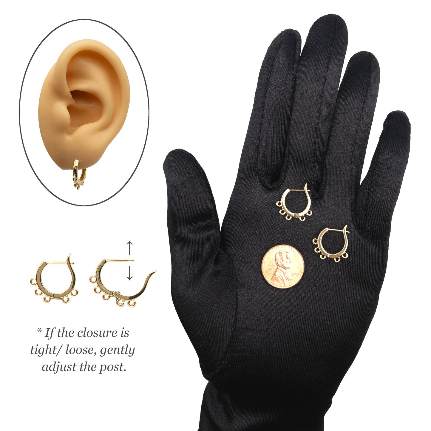 Round Latch-Back Earring Finding in 18K Gold Plating, One-Touch Hoop Earring with Multi-Loop, Nickel Free, Retail & Wholesale (BENFER008G) - UniqueBeadsNY
