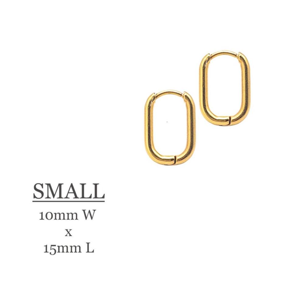 Huggie Hoop One-Touch Surgical Stainless Steel Earrings, PVD Plating Gold Hoop Earrings, Rectangle/ Oval Shape Hoop Earrings (STER-0023G) - UniqueBeadsNY