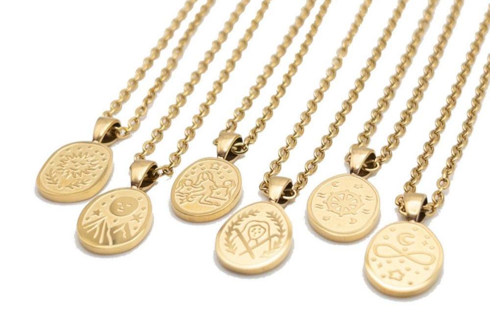 Tarot Card Necklace, Gold Tarot Jewelry, Meaningful Pendant, 304 Stainless Steel in Gold PVD Plating, Adjustable with 2" Extender (CNST007G) - UniqueBeadsNY