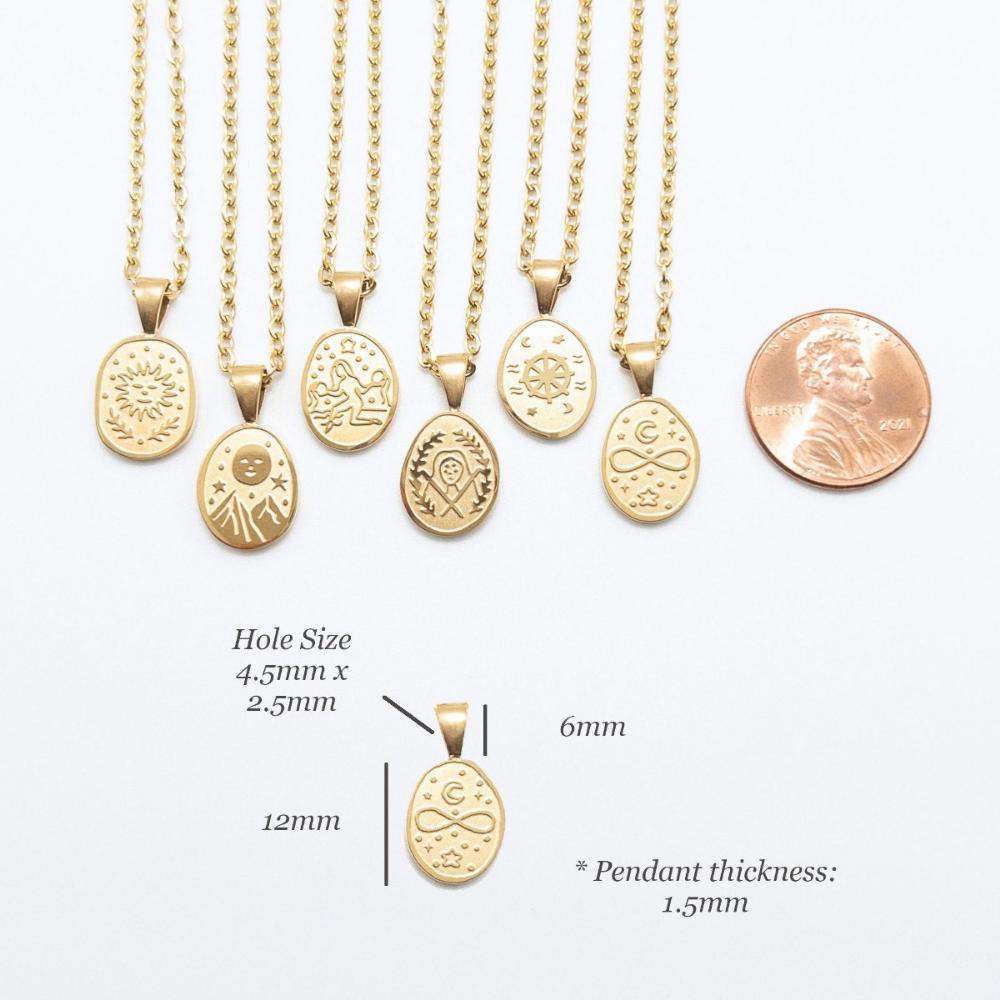 Tarot Card Necklace, Gold Tarot Jewelry, Meaningful Pendant, 304 Stainless Steel in Gold PVD Plating, Adjustable with 2" Extender (CNST007G) - UniqueBeadsNY