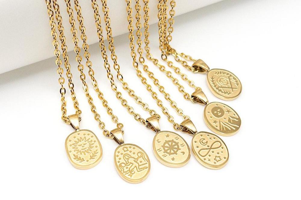 Tarot Card Necklace, Gold Tarot Jewelry, Meaningful Pendant, 304 Stainless Steel in Gold PVD Plating, Adjustable with 2" Extender (CNST007G) - UniqueBeadsNY