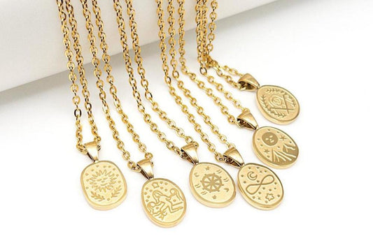 Tarot Card Necklace, Gold Tarot Jewelry, Meaningful Pendant, 304 Stainless Steel in Gold PVD Plating, Adjustable with 2" Extender (CNST007G) - UniqueBeadsNY