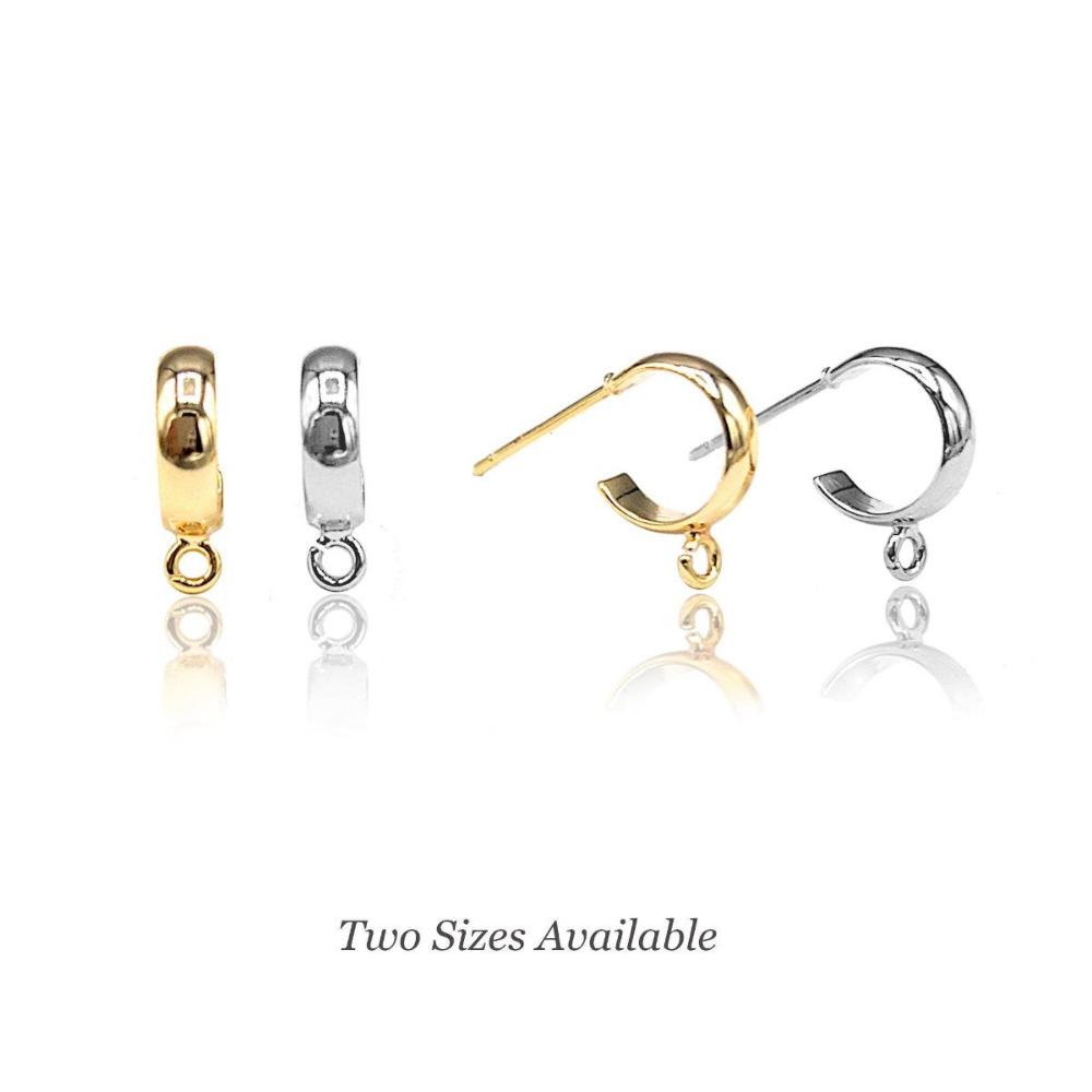 Small Half-Hoop Earring Findings in 18K Gold Plating with Attachment Ring, Nickel Lead Free & Hypoallergenic Earring Component (BRER0024) - UniqueBeadsNY